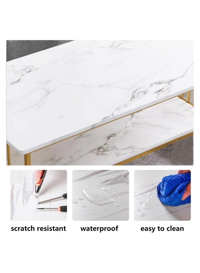 DubaiGallery طاولة قهوة مميزة 120×60 سم مع مساحة تخزين مفتوحة، سطح أبيض حديث وإطار خشبي، طاولة مركزية عملية وزخرفية لمجموعة أثاث غرفة المعيشة - Image 5